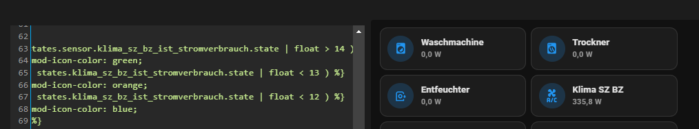 Card Mod Icon Farbe anhand von Zustands Wert ändern Dashboard Cards