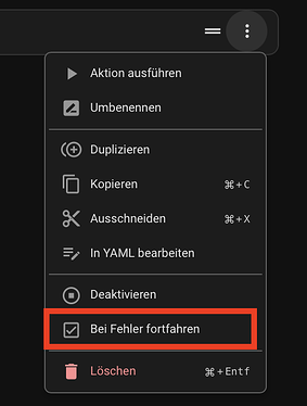 Aktion - Bei Fehler fortfahren