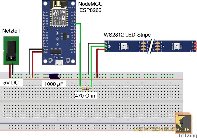 WLED-Testinstallation_Steckplatine