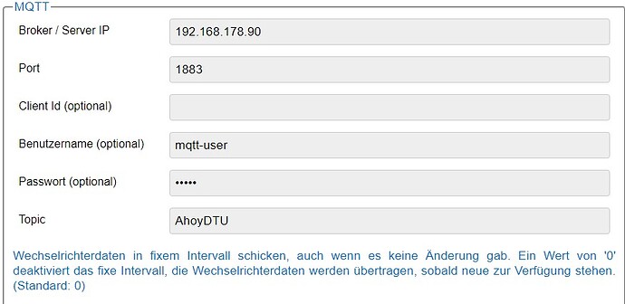 Ahoy-MQTT Einstellungen