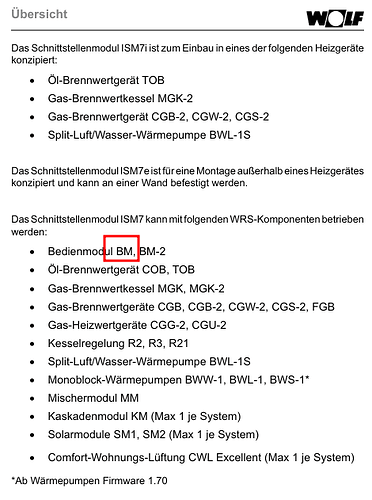 Wolf_ISM7_Kompatibilität