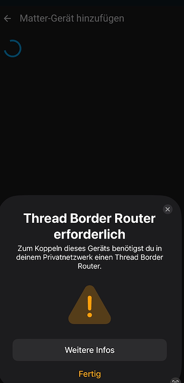 Matter korrekt installiert, aber immer die Meldung'Thread Border Router ...