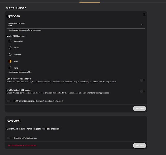8_Konfiguration Matter-Server-Addon