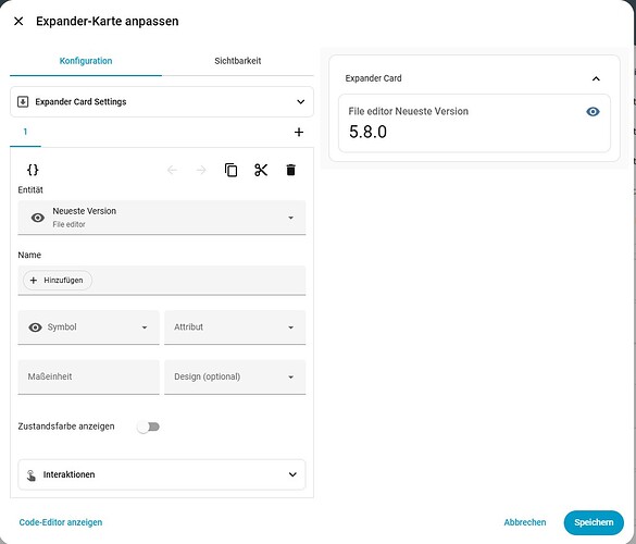 Expander-Card Auswahl Entität Karte eingefügt