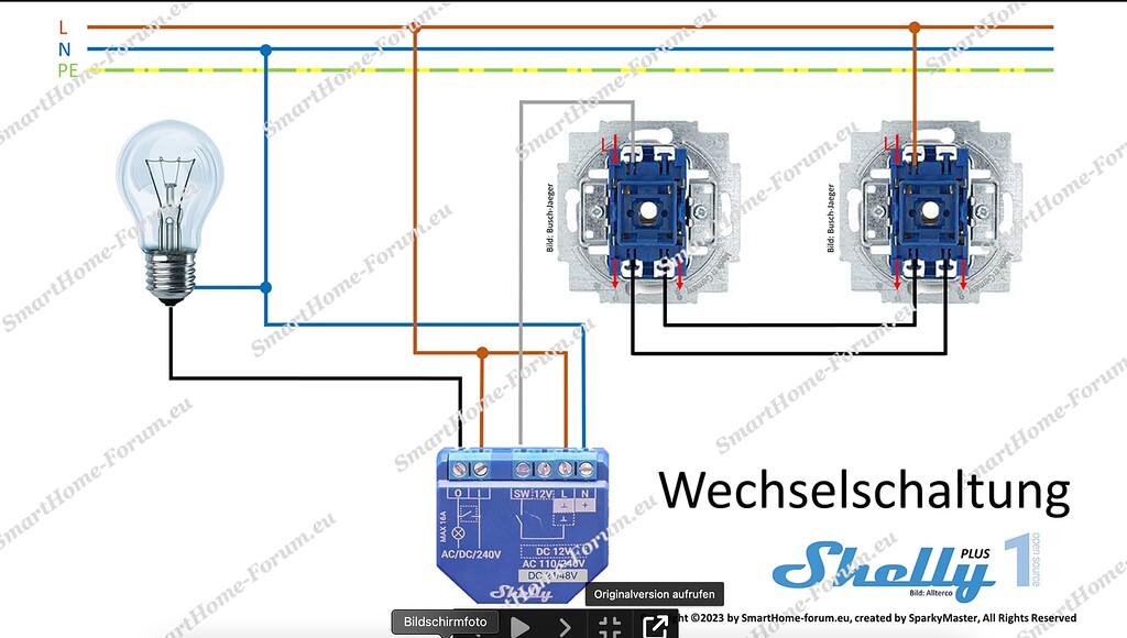 Shelly Wechselschaltung ohne Neutralleiter - in Lampe? - Shelly