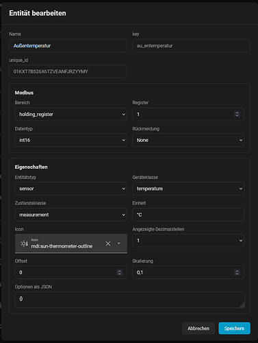 Universal Modbus – Entitätseditor