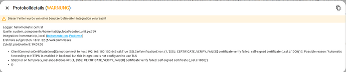 Error in HomeAssistant beim einbinden des RaspberryMatic
