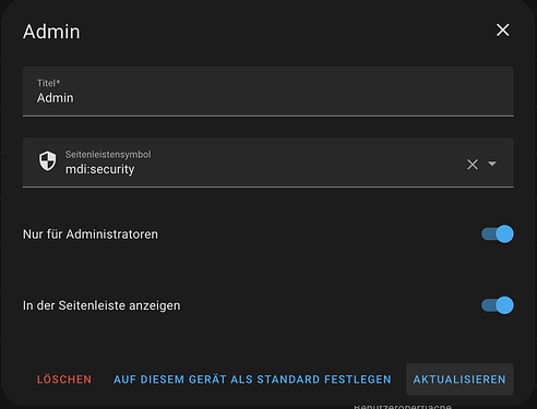 Dashboard Einstellungen