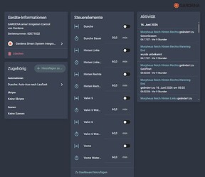 Screenshot der Gardena Integration in Home Assistant