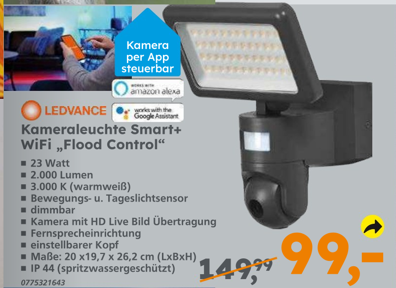 Smarte Außenleuchte von Ledvance mit Bewegungsmelder und Kamera in Home