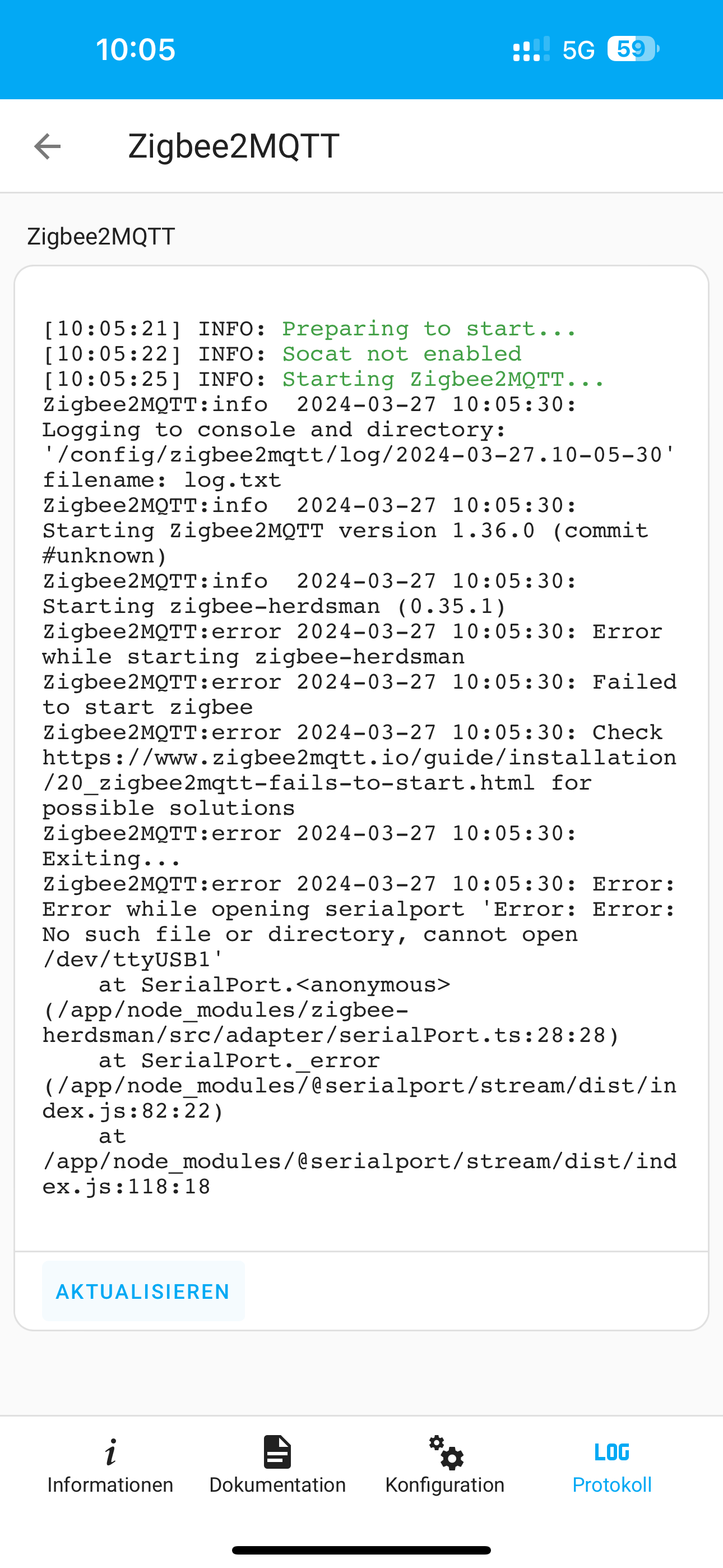 Zigbee ttyUSB0 error - Zigbee2MQTT - simon42 Community